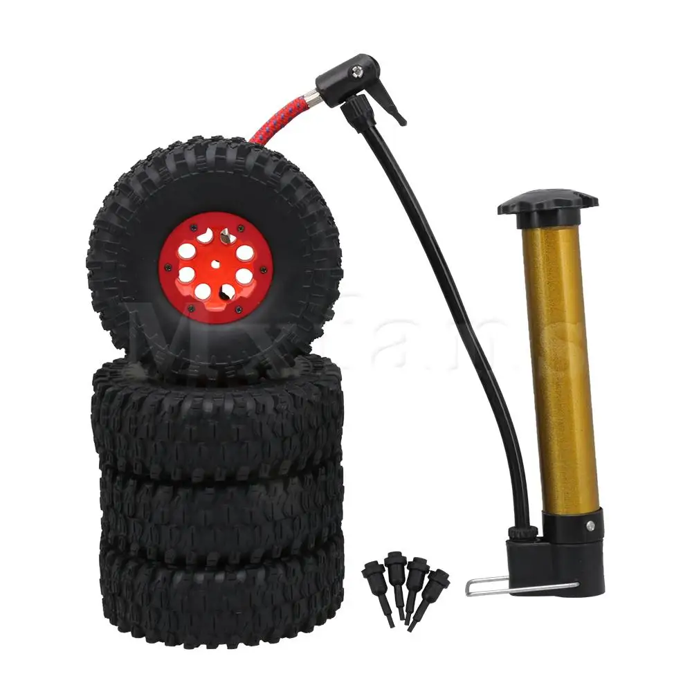 Mxfans 4 x RC1: 10 Рок Гусеничный надувные шины и красный Beadlock красный обод колеса