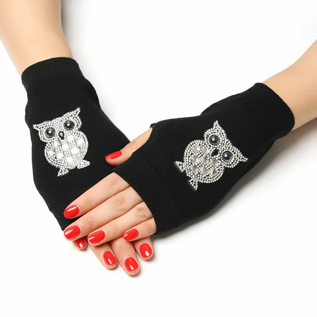 Sailor dance gloves Rivet wool gloves spring and autumn black half-finger gloves show gloves owl