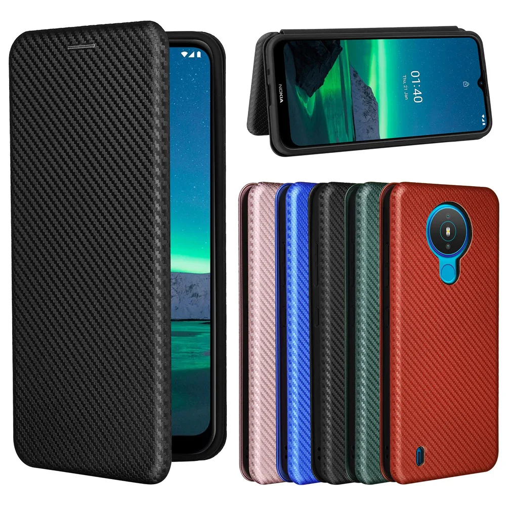 

For Nokia 1.4 Case Luxury Flip Carbon Fiber Skin Magnetic Adsorption Protective Case For Nokia 1.4 Nokia1.4 Phone Bags
