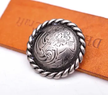 

10X Heavy-Duty Antique Silver Flower Engraved Rope Side Belt Leathercraft Conchos Button Screwback 2 Eyes 1-1/4 inches