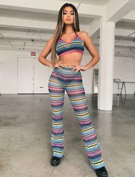 

2019 NEW Women Crochet Multi Color Stripe Bikini Cover Up Swimwear Bra Shorts Trousers Sexy Summer Women Swimwear Beachwear Suit