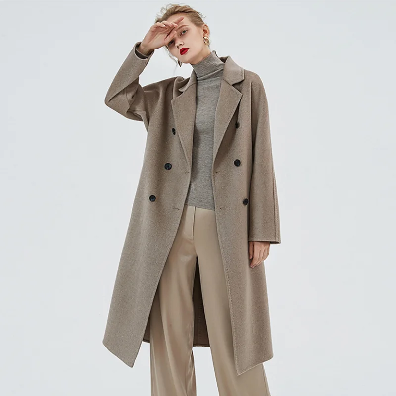 New style winter and autumn woolen overcoat oat color classic style female coats water ripple double-sided cashmere clothes