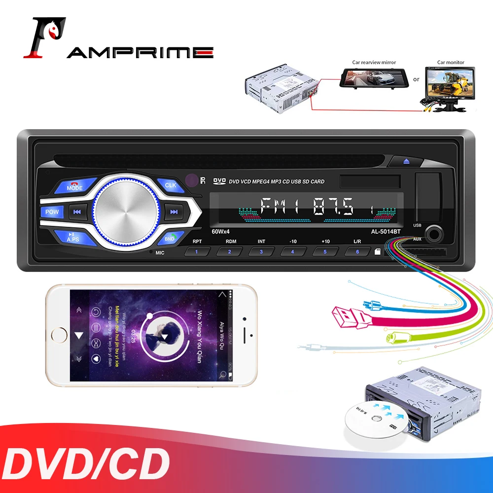 Автомагнитола AMPrime универсальная мультимедийная стерео-система на Wince с DVD/CD Bluetooth