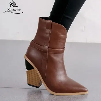 

Sgesvier 2020 new western boots for women pointed toe slip on ladies brand cowboy ankle boots elegant autumn winter women boots