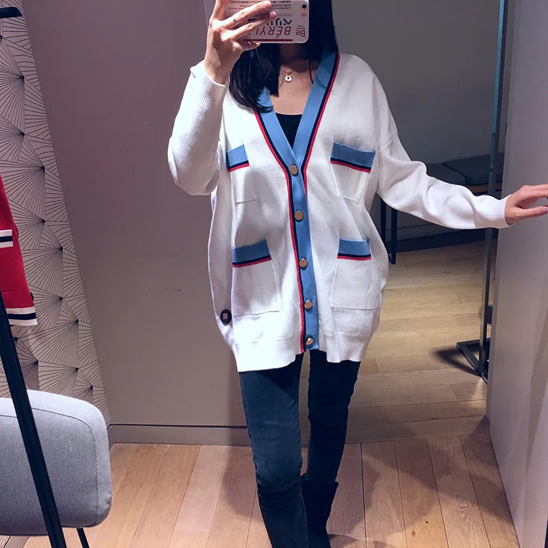 

19 Summer Spell Color Pocket Button V Collar Leisure Knitting Shirt Cardigan G30168e91008