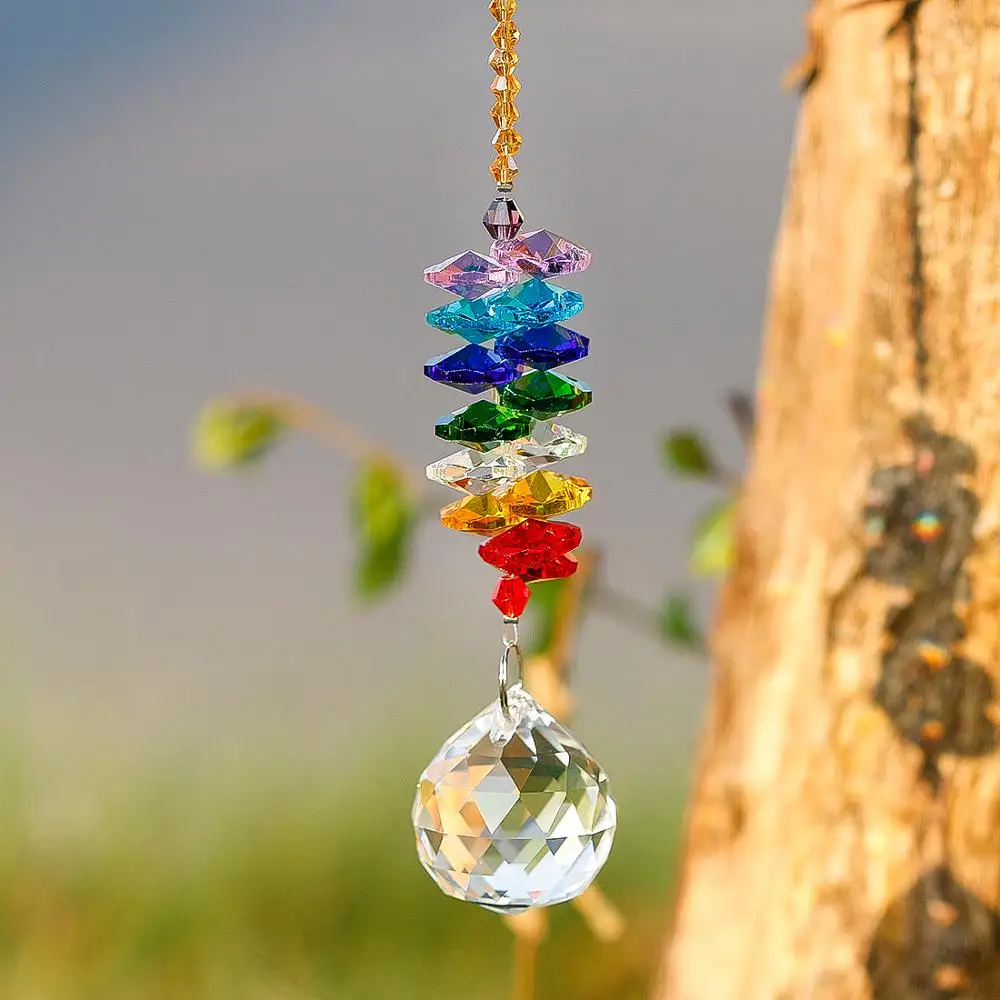 H&D 30mm Chandelier Crystal Ball Suncatcher Rainbow Maker Window Hanging Ornament Chakra Cascade Sun Catcher Home Garden Decor