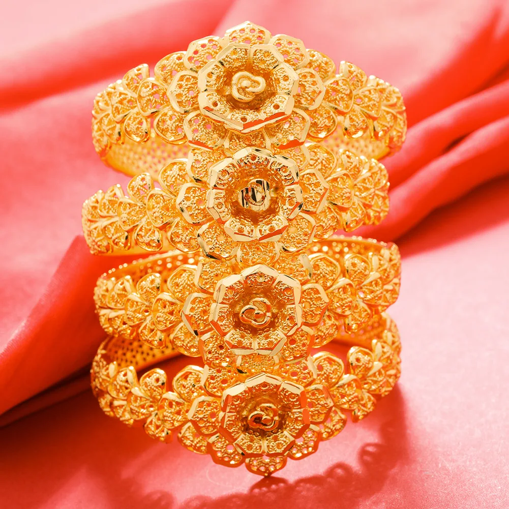 

4pcs Dubai Bangle For Women Indian Bracelet Africa Ball Jewelry Gold color Bangle&Bracelet Ethiopian Wedding Bride Jewelry
