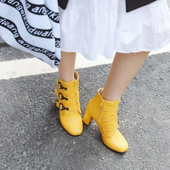 

Western Style 19 Autumn And Winter New Style Fashion Simple Versatile Chunky-Heel Belt Buckle Plus-sized Short Boots Women's Boo