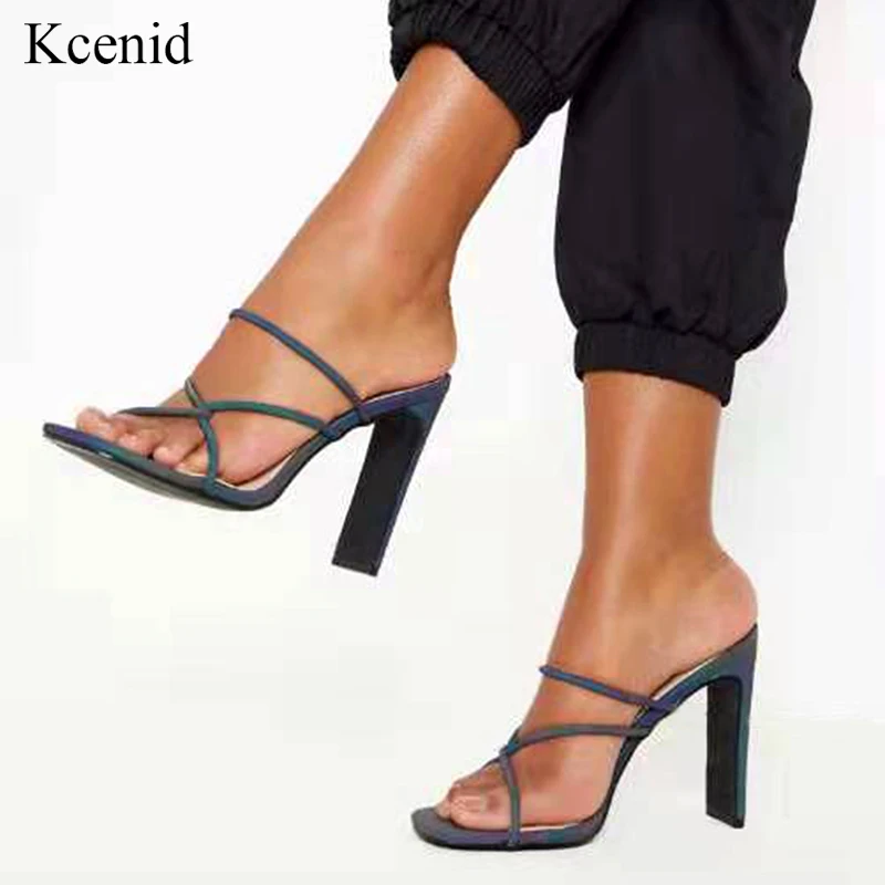 

Kcenid 2020 New sexy mules women slippers sandals summer sexy open toe shoes women high heels ladies dress party slippers shoes