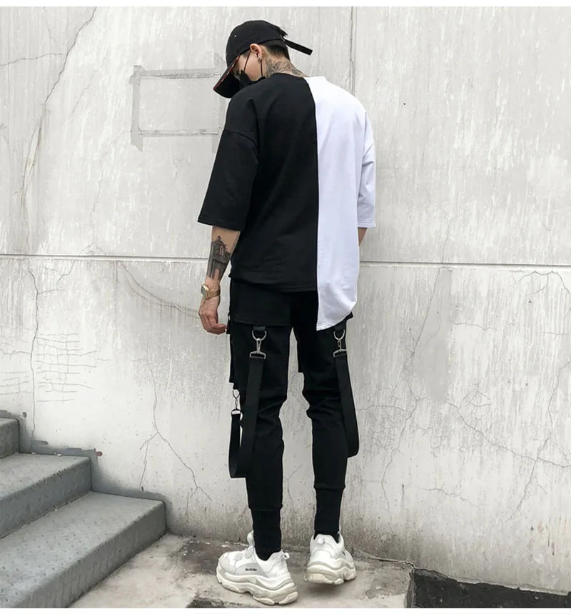 Хипстерские хип-хоп Джоггеры мужские черные шаровары мульти-карманные ленты мужские спортивные штаны Уличная Повседневная Мужская штаны Харадзюку брюки