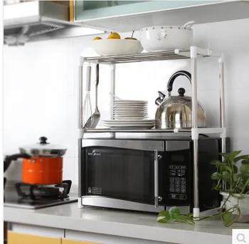 

Double layer of stainless steel microwave oven oven oven oven foot rack type adjustable kitchen utensils shelves