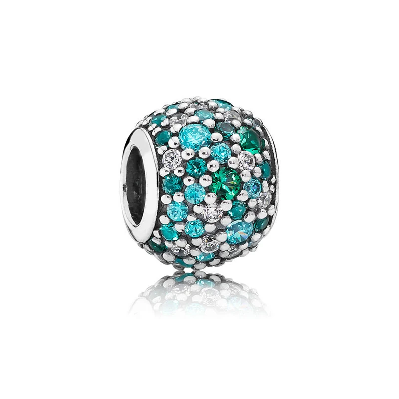 

Free Shipping 925 Sterling Silver Ocean Mosaic Pave Ball Charms CZ Crystal Beads Fit Pandora Bracelet For Women DIY Jewelry