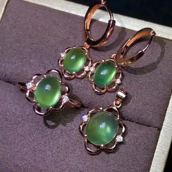 

Real Natural Prehnite jewelry set Natural Real Prehnite 925 sterling silver 1pc pendant,1pc ring,2pcs Earring