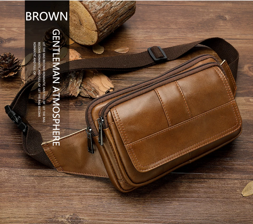 Waist Bag Leather Genuine Men Fanny Pack Money Belt Bag Phone Pouch Bags for Men Small Male Travel Waist Chest Pack 19