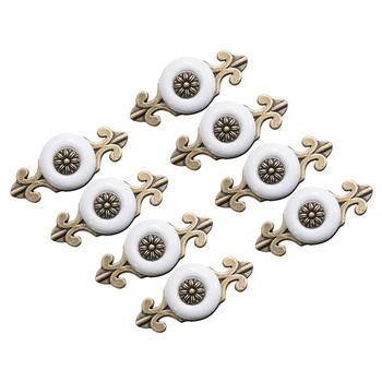 

8pcs Retro Flower Porcelain Handles White Ceramic Porcelain Knobs Puller Furniture Cabinet Drawer DIY Knobs Replacement
