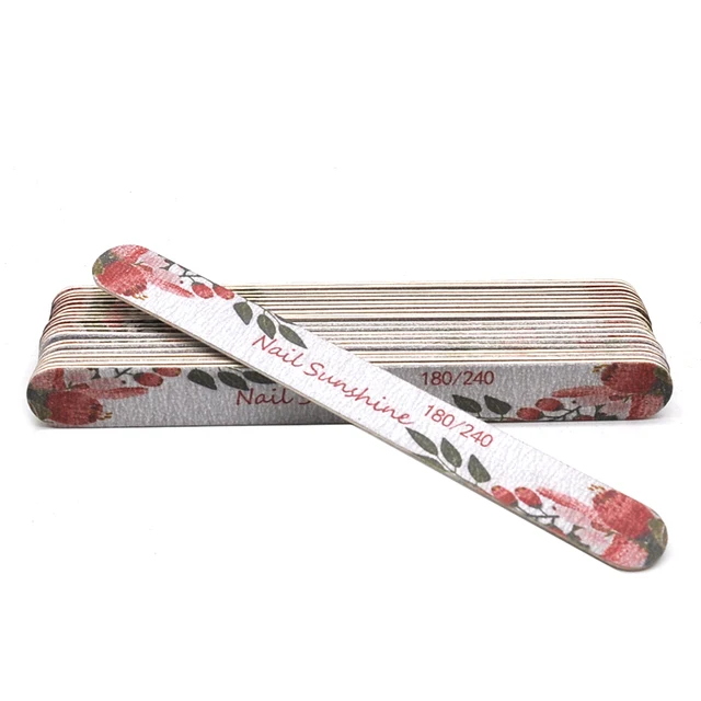 10 Pcs Printed Flower Wood Nail Files 100/120/150/180/240 Wooden Sanding Buffer Block Gel Polishing Nails Files Accessories Tool flower 180-240