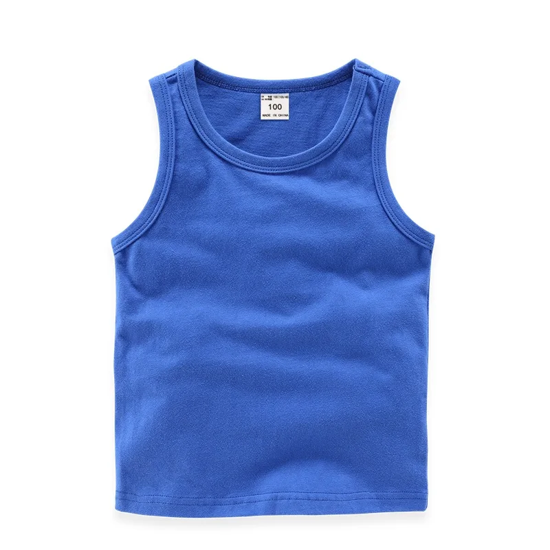 От 2 до 11 лет, Детские майки для маленьких мальчиков, футболки детский летний жилет Верхняя одежда Детские однотонные топы для мальчиков и девочек хлопковые футболки, черные комбинезоны - Цвет: Небесно-голубой
