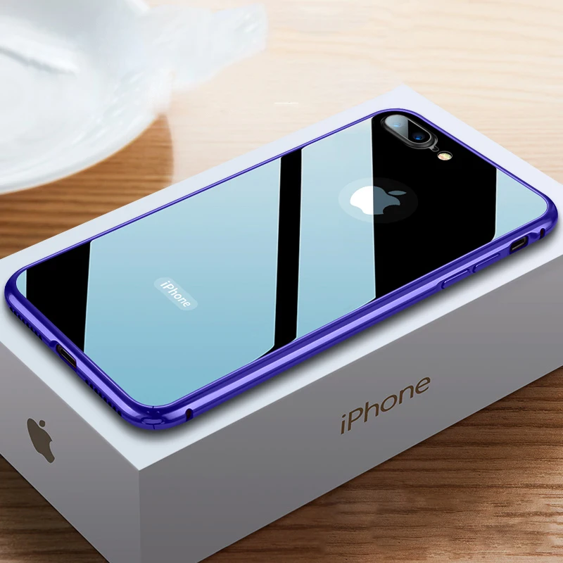 Для Apple iPhone 8 7 Plus ультра тонкий металлический алюминиевый бампер рамка чехол для Apple iPhone 8 7 стеклянный задний Чехол
