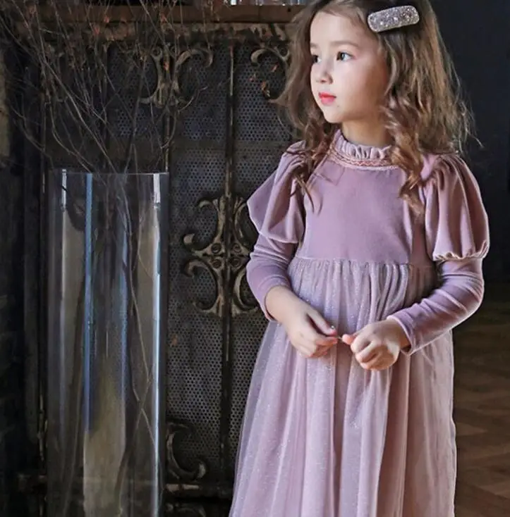 Бархатное платье принцессы в Корейском стиле для девочек весенние модные платья для девочек 3-8 лет, PP702