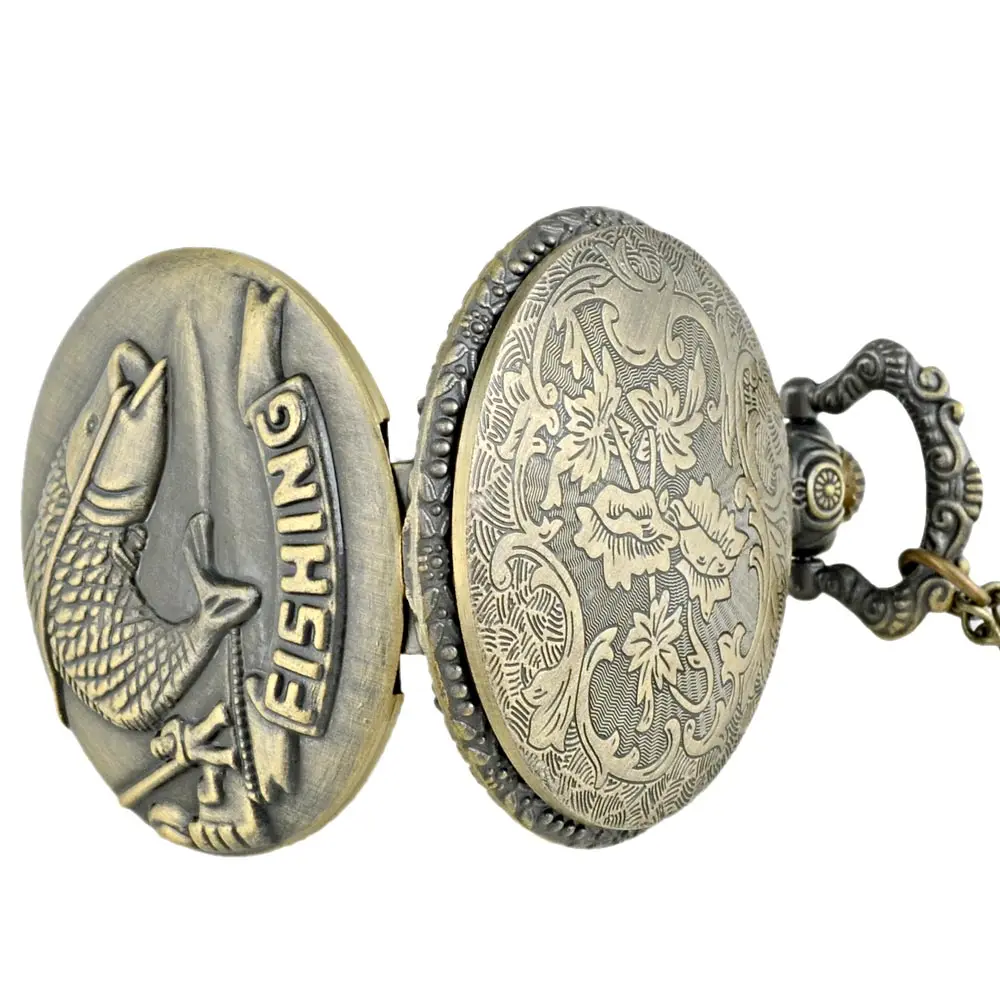 Винтажные бронзовые рыболовные кварцевые цепочки для карманных часов антикварные мужские и женские Повседневная Подвеска часы с ожерельем подарок