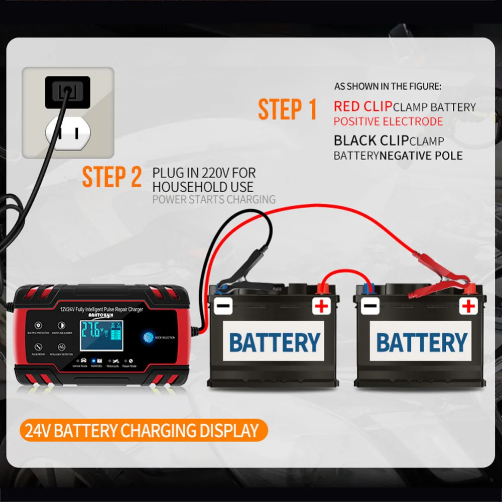12/24V автомобиль Батарея Зарядное устройство полностью автоматический Сенсорный экран ремонт импульса Зарядное устройство цифровой ЖК-дисплей Дисплей сухая свинцово-кислотный Батарея Зарядное устройство s