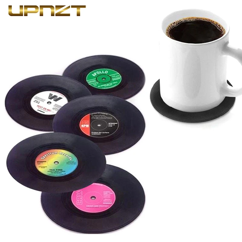 

Environmental Plastic Vinyl Record Table Placemats Coasters Creative Heat-resistant Mug Drink Pads Cup Mat Kitchen Accessories