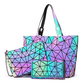

Lovevook women handbags bag set crossbody bags for women 2020 Geometric luminous shoulder bag female purse and wallet Tote bag