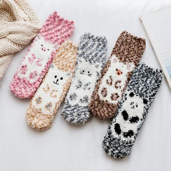 

Fluffy Floor Socks Winter Warm Hosiery Short Socks Coral Velvet Coral Sleep Socks Socks Velvet Animal Panda Pigs Bear Thick Sock