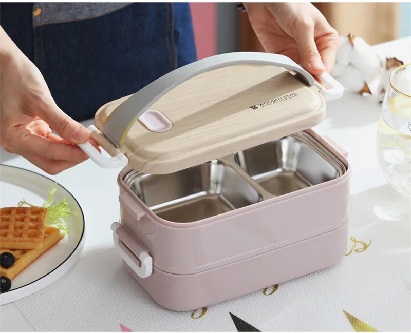 2 слоя коробки для ланча для детей японский 304 из нержавеющей стали Bento box герметичный детский Bento Ланч-бокс контейнер для еды, судок