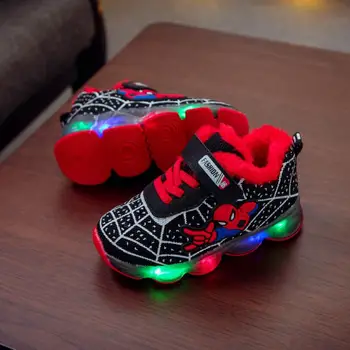 

Cartoon Boys Spider-Man Shoes Child Luminous Sneakers Brand Mesh footwear kids LED Flashing Shoes Baby Casual Shoe