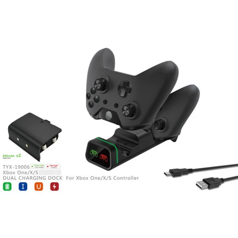 Зарядное устройство Fosmon xbox ONE/ONE X/ONE S [двойной слот] высокоскоростная док-станция/зарядная станция с 2X800 мАч