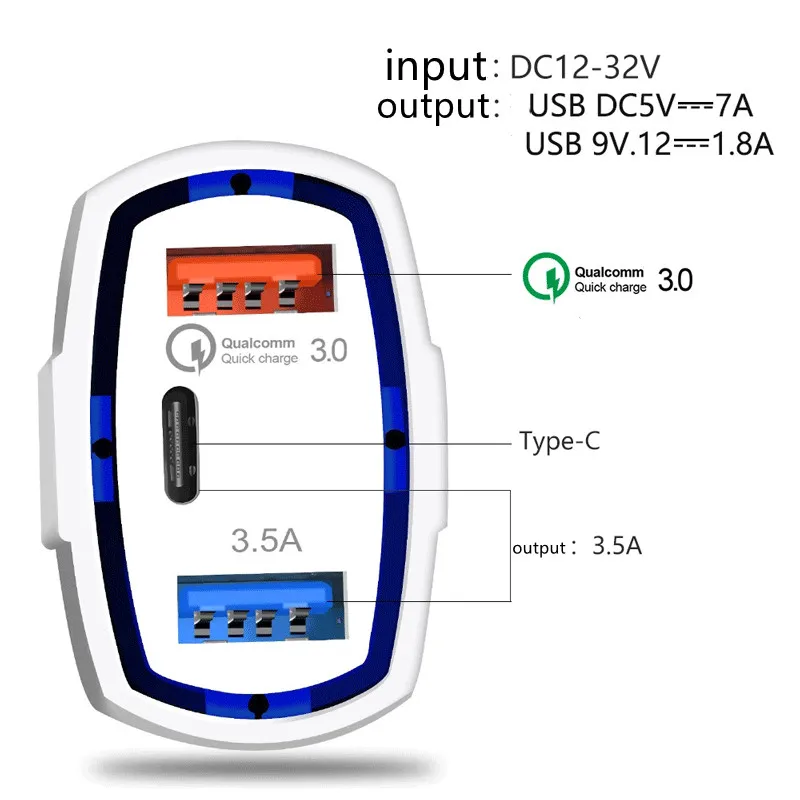 usb charger 12v Qc3.0 usb vehicle fast charging type-C fast charging PD vehicle charging 2usb1 type-c12-32v intelligent vehicle charger usb fast charge