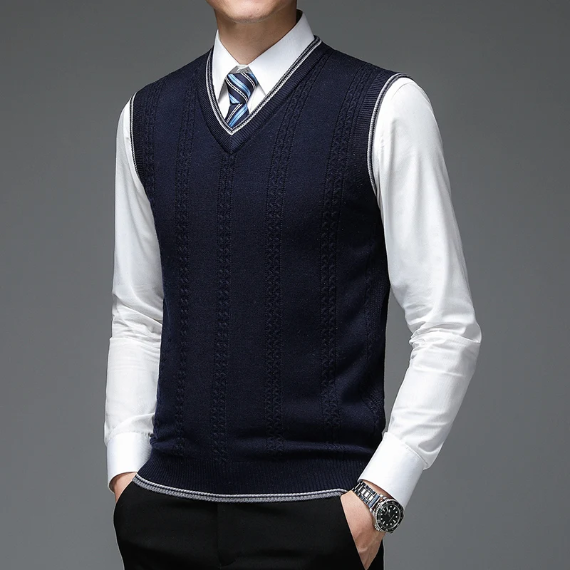 Autum Fashion Brand Solid 6% Wool Pullover Sweater V Neck Knit Vest Men Trendy Sleeveless Casual Top Quality Men Clothing men sweater vests mens knitted vest