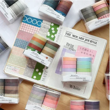 

10Roll/Set Vintage Solid Colorful Stripe Pattern Washi Tape Kawaii Candy Colors Sticker Decor Cute Masking Tape DIY Scrapbooking