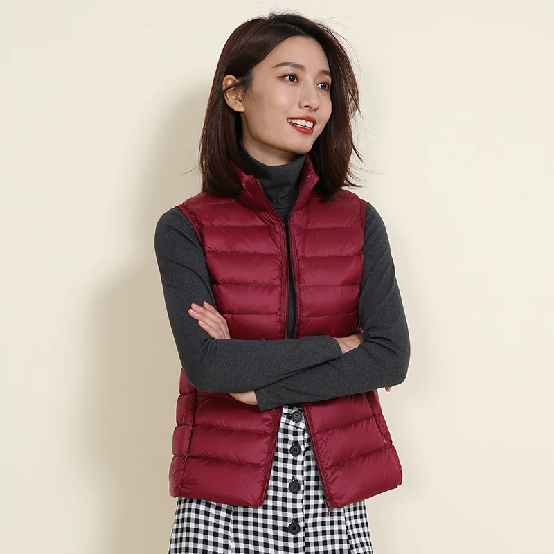 Ultra Light Slim Down Coat Women Winter Stand Collar Thin Jacket Windproof Padded Waistcoat Sleeveless Portable Duck Down Vest