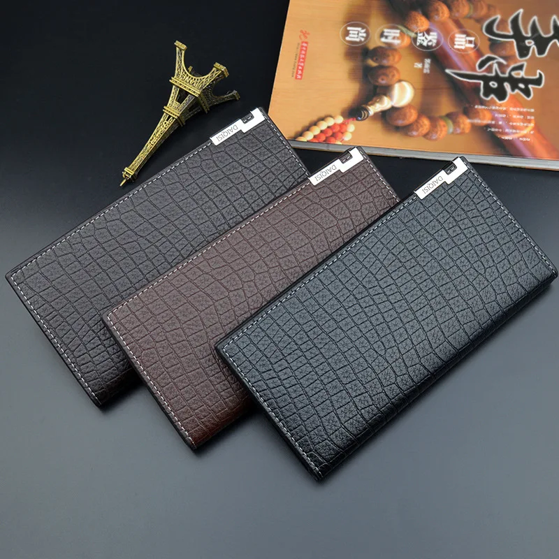 

2020 new men's wallet long three fold vertical open soft leather clip multi card large capacity crocodile design Wallet