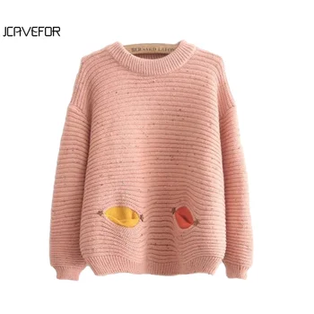

Womens Fashion Winter Autumn O-neck Collar Character with Pocket Hit Color Solid Loose Cashmere Sweater Pullovers