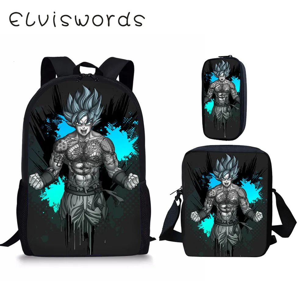 ELVISWORDS 3 шт. набор подростковый Детский рюкзак крутой Dragon Ball шаблон школьные сумки