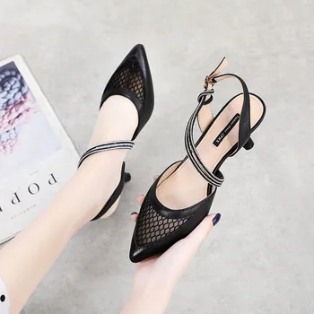 

Women's sandals summer new 2020 fashion wild red hollow fine heel with pointed pointed buckle sandals women's shoes