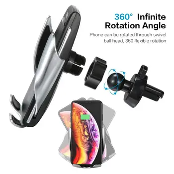 

New Automatic Clamping Car Holder For iphone 11ProMax 8 7 6s Plus X Xs Xr Air Vent Mount Car Phone Holder 10W Wireless Charger