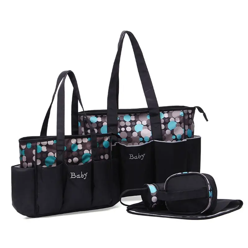 Нейлоновая новая многофункциональная сумка с узором в горошек для мамы, Вместительная дорожная сумка, набор из 5 предметов, сумка для подгузников с пеленальной подушечкой, сумка для бутылок - Цвет: Серый