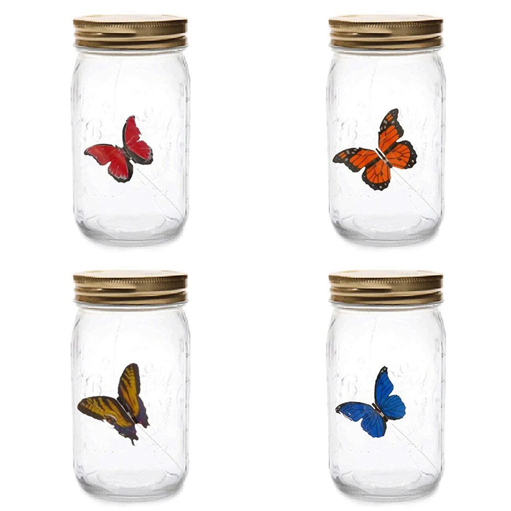LED Light Butterflies Jar With Lamp Romantic Glass LED Lamp Butterflies In A Jar Children Gift Home Decoration 17x9x9cm