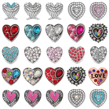 

6pcs/lot New Love Snap Jewelry Rhinestone Love Heart 18mm Snap Buttons for Interchangeable 18MM Snap Button Bracelet