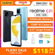 realme C21 3GB/32GB 4GB/64GB Global Version NFC 5000mAh Battery 6.5 inch Large Screen MTK Helio G35 13MP AI Quad Cameras