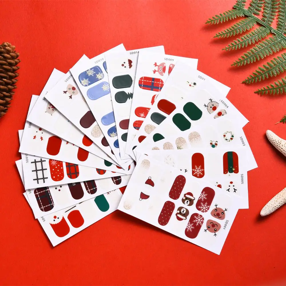 

Christmas Theme Self-Adhesive Nail Stickers Wraps 1 Sheets Full Cover Nail Art Stickers Decals for Nail Tips Decorations