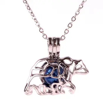 

K1629 new Silver copper Polar bear animal Bead Pearl Cage Aroma Essential Oil Diffuser Locket Necklace stainless steel chain