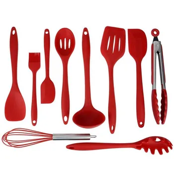 

10PCS Silicone Kitchenware Non-stick Cookware Cooking Tool Spatula Ladle Egg Beaters Shovel Spoon Soup Kitchen Utensils Set