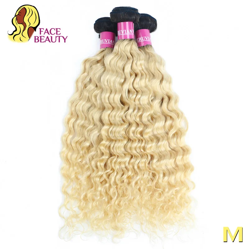 Facebeauty 1B613 блонд Remy перуанская глубокая волна 1/3/4 пучок Омбре волос платинового