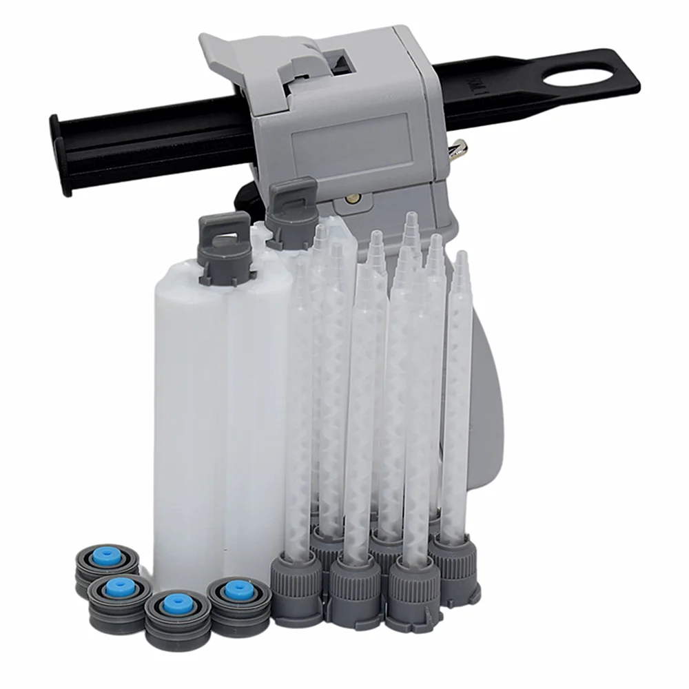 

50ml 1:1 AB Glue Gun Caulking Gun with 10pcs 111mm 1:1 Static Mixing Nozzles and 2pcs 50ml 1:1 Empty Dual-Barrel Cartridge Set