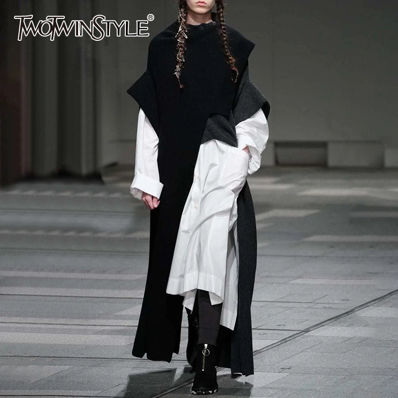 TWOTWINSTYLE хит цвет комплект из двух предметов женский свитер неравномерной длины